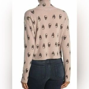 Skull Cashmere Beige Skull-Patterned Turtleneck Sweater